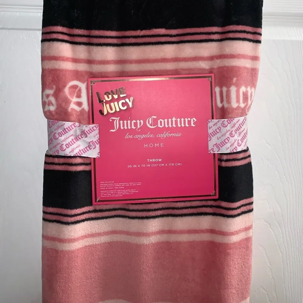 NWT Pink & Black Juicy Striped Throw Blanket